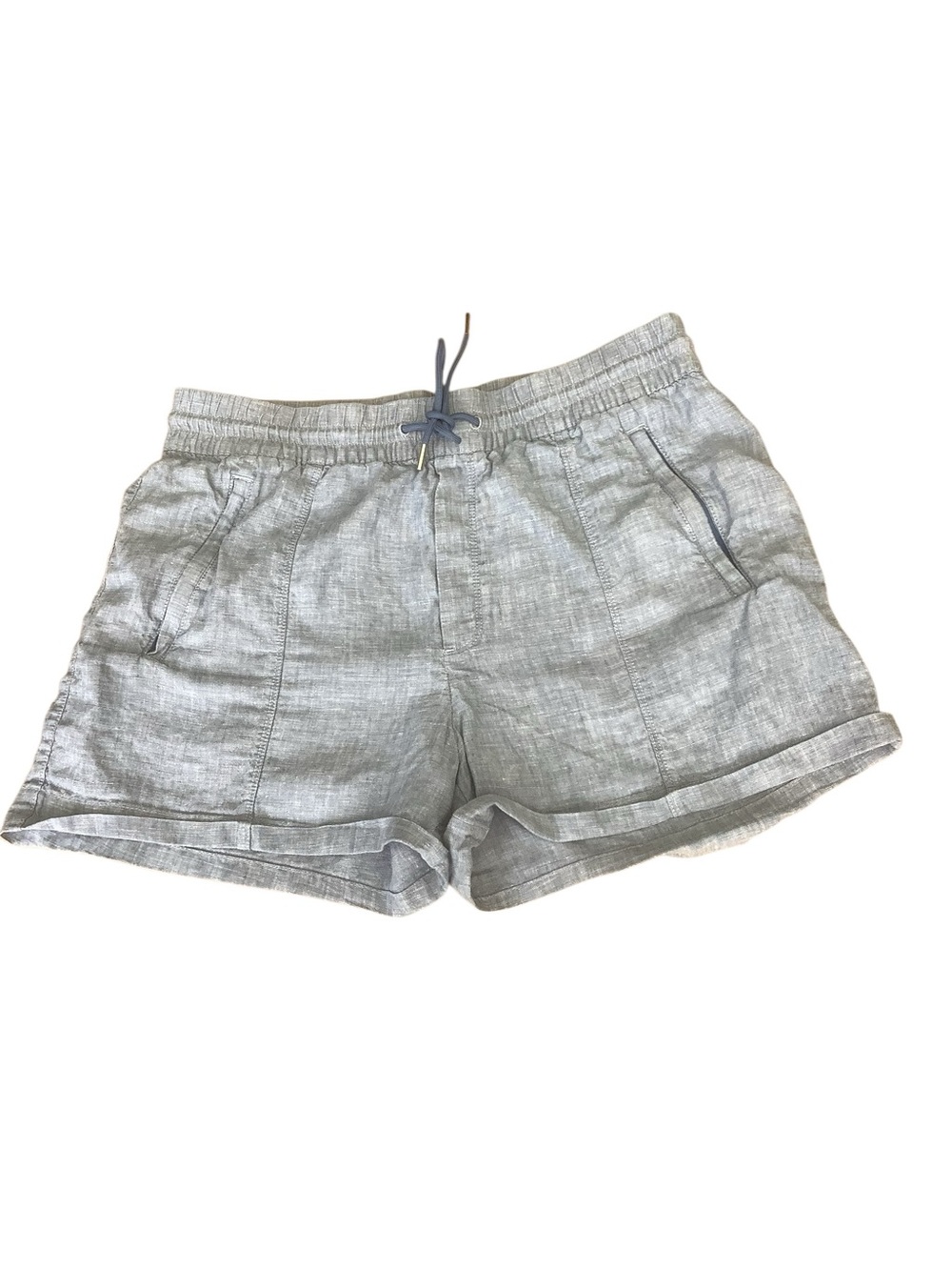 Athleta Cabo Linen Shorts Blue Slub 100% Linen Pull-On Elastic Waist Size 12 - Picture 2 of 11